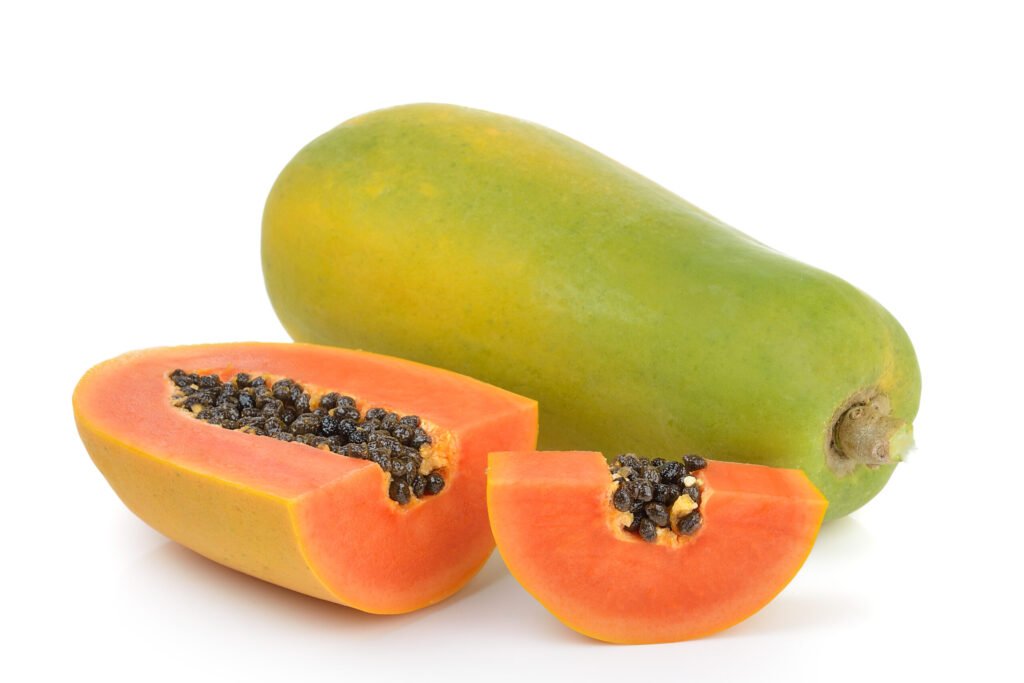 ripe papaya on white background