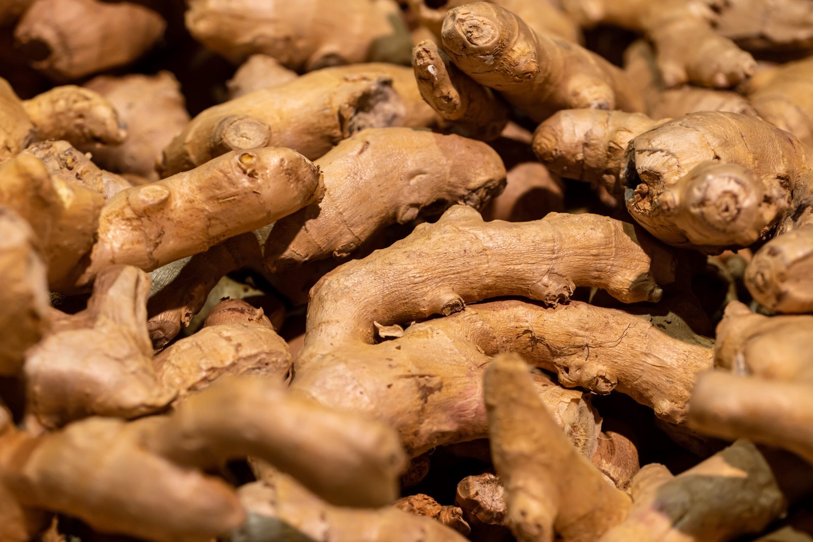 ginger root in the supermarket close up, food background.